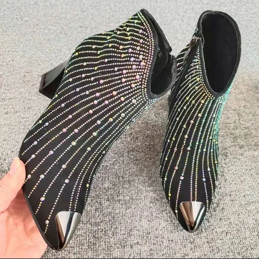 

Point Toe Sexy Modern Boots Ladies Office Shoes Studded Boots Women's Heels Chic Business Boots Bling Heeled Shoes Ankle Boots