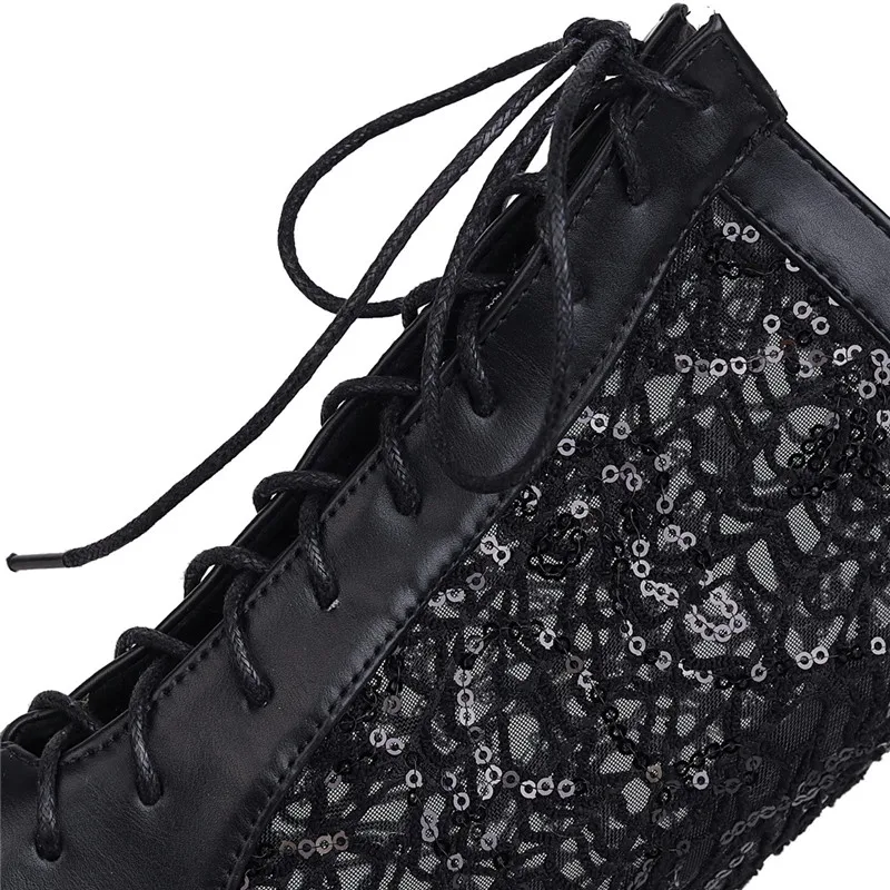 

2020 Fashion Sexy Lace Mesh Back Cross Strap Lace Up High Hoof Heel White Black Summer Womens Ankle Boots Female Shoes