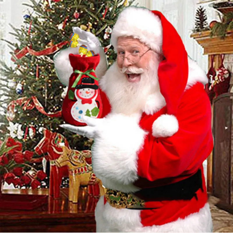 Рождественский мешок для конфет с изображением снеговика Санта Клауса Хлопковый