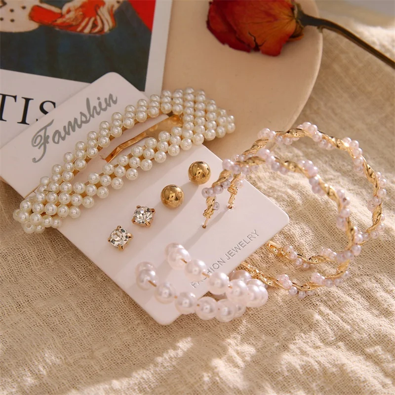 

FNIO Bohemian Tassel Pearl Earrings For Women Circle Earring Set Acrylic Dangle Drop Earrings 2020 New Brincos Fashion Jewelry