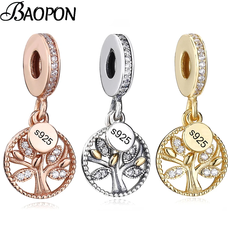 BAOPON 2 шт./лот серебро золото дерево жизни талисманы подходят для Pandora женские