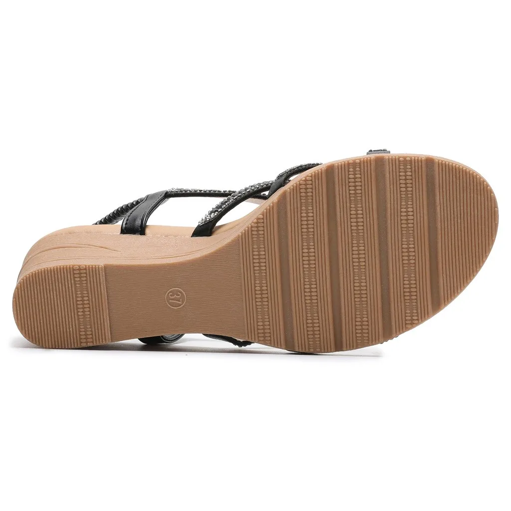 

2020 Luxury Woman Wedges Sandals Hot Sale Crystal Rhinestone Beach Sandals Bajitas Female Comfortable Work Shoes Sandals Koturny