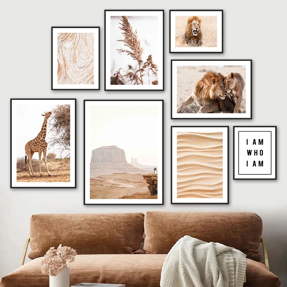 Рисунок льва жирафа тростника долины текстуры стены искусства холст картины