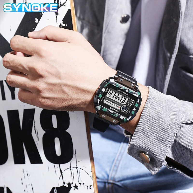 Часы мужские цифровые камуфляжные зеленые водостойкие квадратные | Наручные
