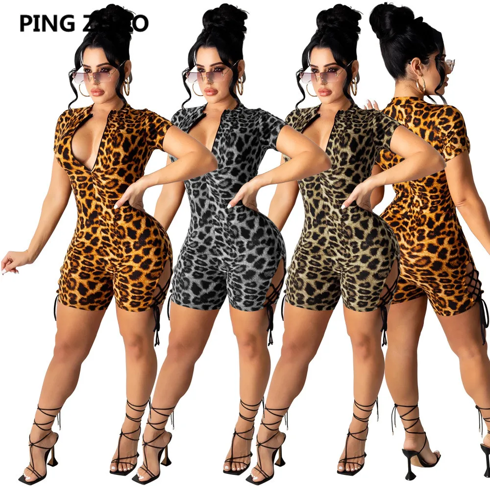 

Женский леопардовый Облегающий комбинезон PING ZHAO, сексуальная клубная одежда, короткий комбинезон с вырезами, цельный комбинезон для вечерн...