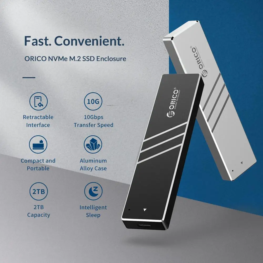 Чехол ORICO 10 Гбит/с M2 NVMe SSD с выдвижным интерфейсом типа C USB3.1 UASP M.2 USB NVME корпус