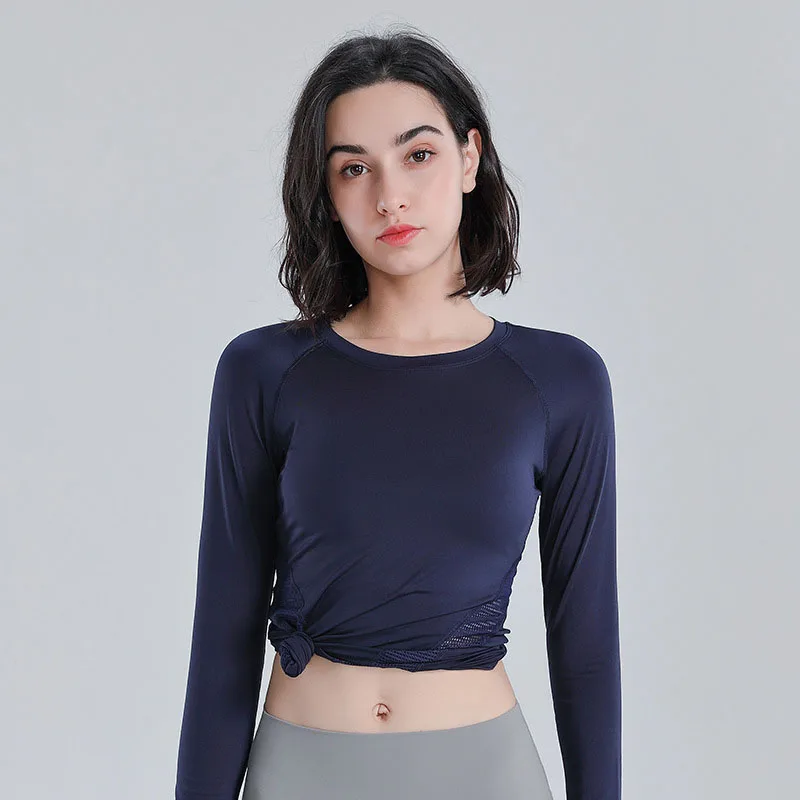 

Women Yoga Shirt Long Sleeve Workout Top Fitness Running Sportswear Female Slim Breathable Mesh Quick Dry Gym Clothing X884B