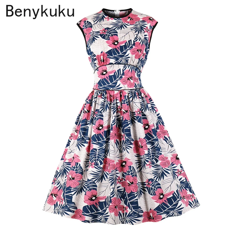 Цветочный принт винтажное пин-ап платья девушки 50-х годов Ретро Хепберн одежда