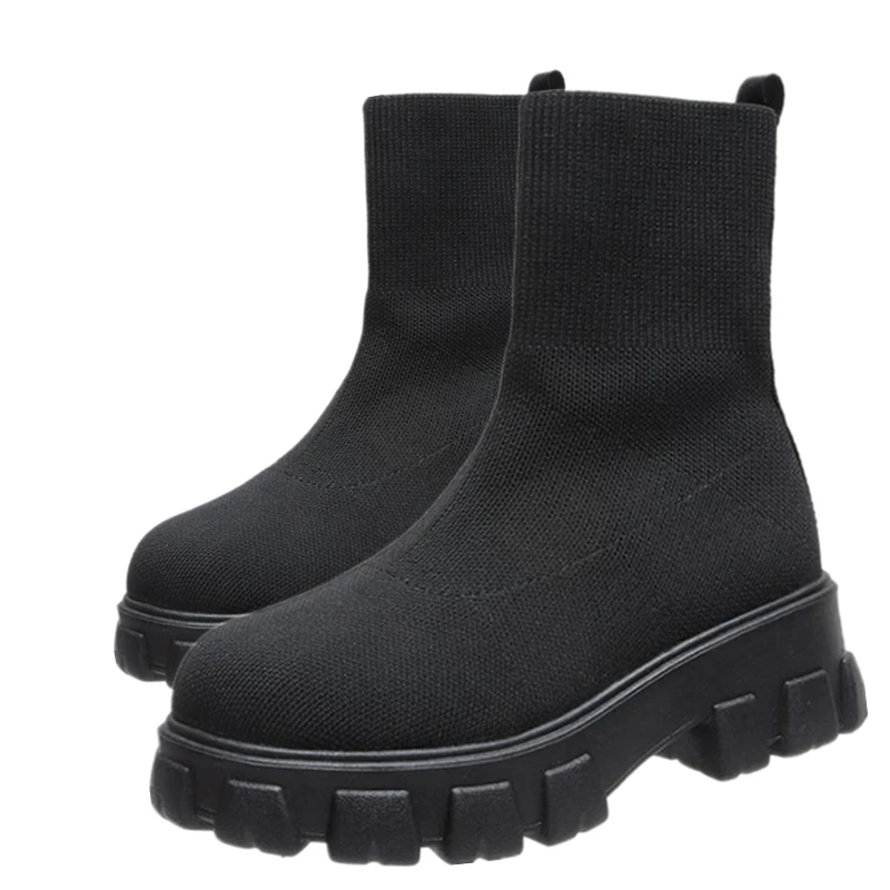 2022 Autumn Winter New Couple Socks Shoes Women Thick-soled Casual Large Size Net Red Knitted Short Boots Women Botas de mujer
