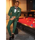 Мужской костюм темно-зеленый двубортный модный мужской костюм смокинг для жениха с пиковыми лацканами Мужские Костюмы Блейзер (пиджак + брюки) для выпускного вечера