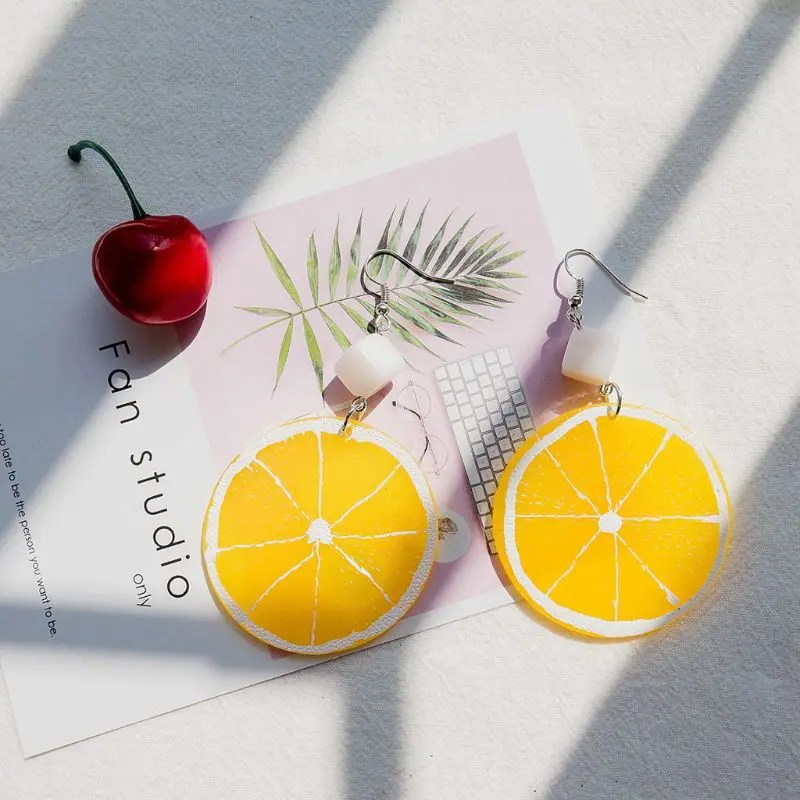 

Summer Resin Fresh Lemon Orange Slice Drop Earrings Women Acrylic Fruit Jewelry