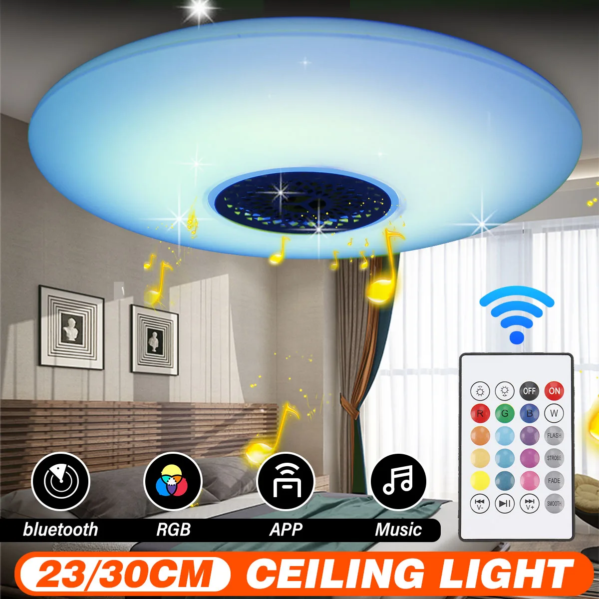 

220V Modern RGB LED Ceiling Lights Home Lighting bluetooth Music Light Bedroom Smart Ceiling Lamp+Remote Control 230mm/300mm