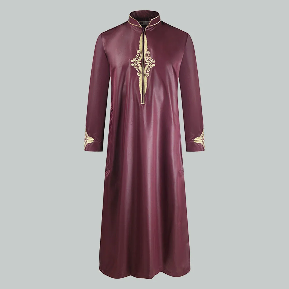 

Islam Abaya Men's Clothing Muslim Dresses Loose Long 2021 Autumn Stand Collar Patchwork Fashion Slim Male Dress 2021 Summer