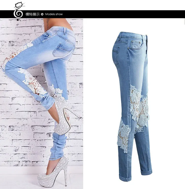 Рваные джинсы женские штаны карандаш стрейч из денима выдалбливают повседневные
