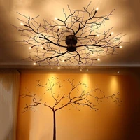 nordic creative black painted iron branch with led warm cold white ceiling light atmosphere for living room