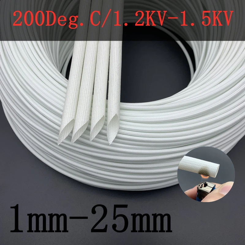 

200 Deg High Temperature Braided Soft Chemical Fiber Tubing Insulation Cable Sleeving Fiberglass Tube 10M 1-25mm Diameter