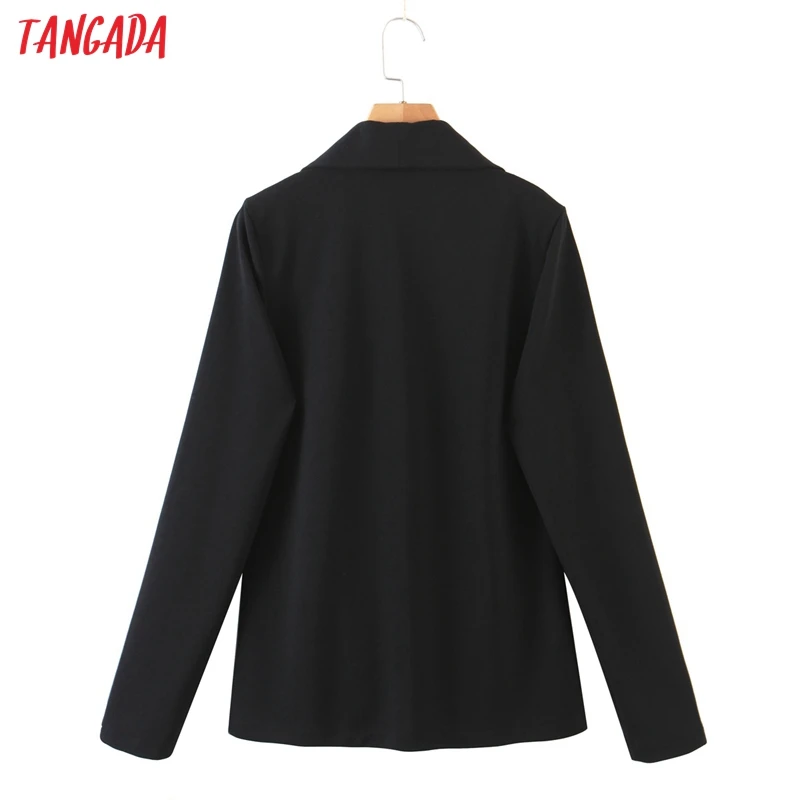 

Tangada Women Solid Black Blazer Coat Vintage Notched Collar Pocket 2021 Fashion Female Casual Chic Tops 8H71