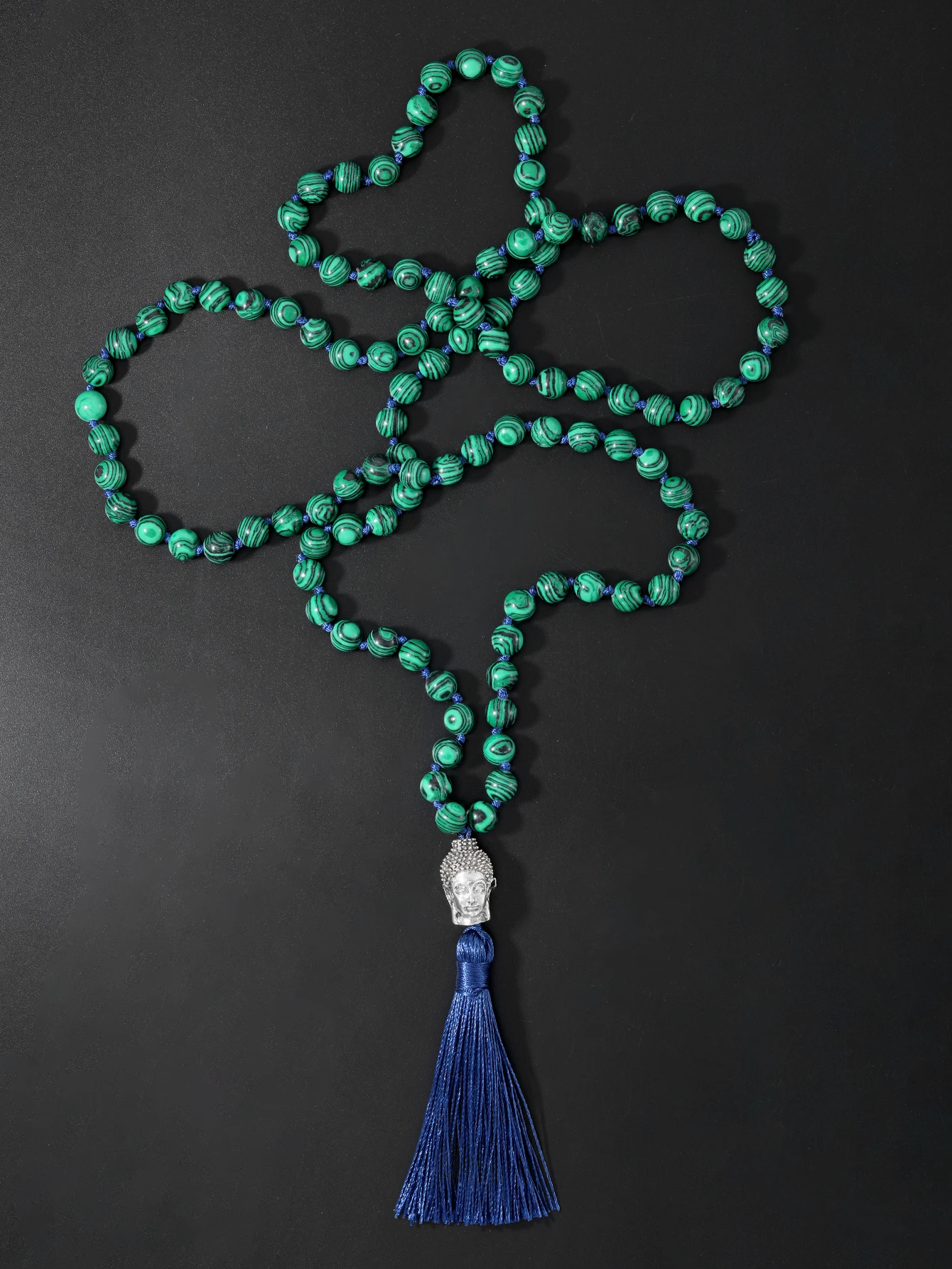 

OAIITE 108 Beads Buddha Head Mala Necklace Natural Malachite Stone Necklace For Women Men Prayer Meditation Japamala Jewelry