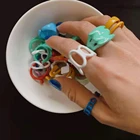 Комплект колец с эмалью для женщин и девушек, ассиметричные украшения неправильной геометрической формы с ручной росписью, модная цепочка, Открытое кольцо, штабелируемые ювелирные изделия