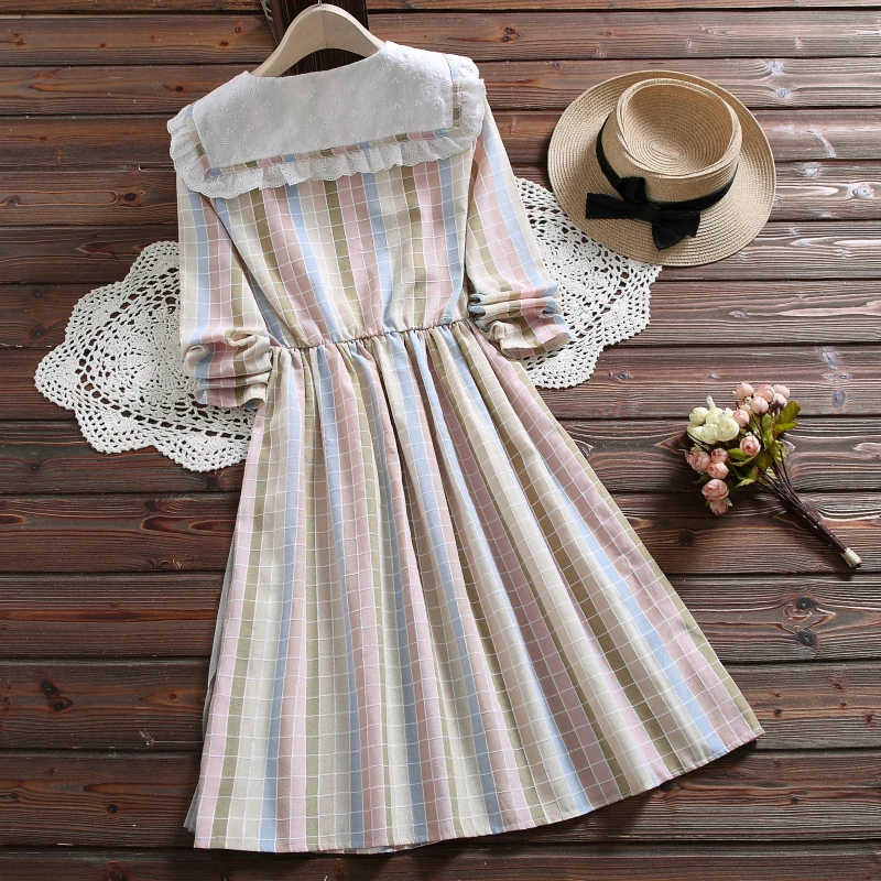 Новое Осеннее модное цветное милое платье в клетку женское Сетчатое с длинным