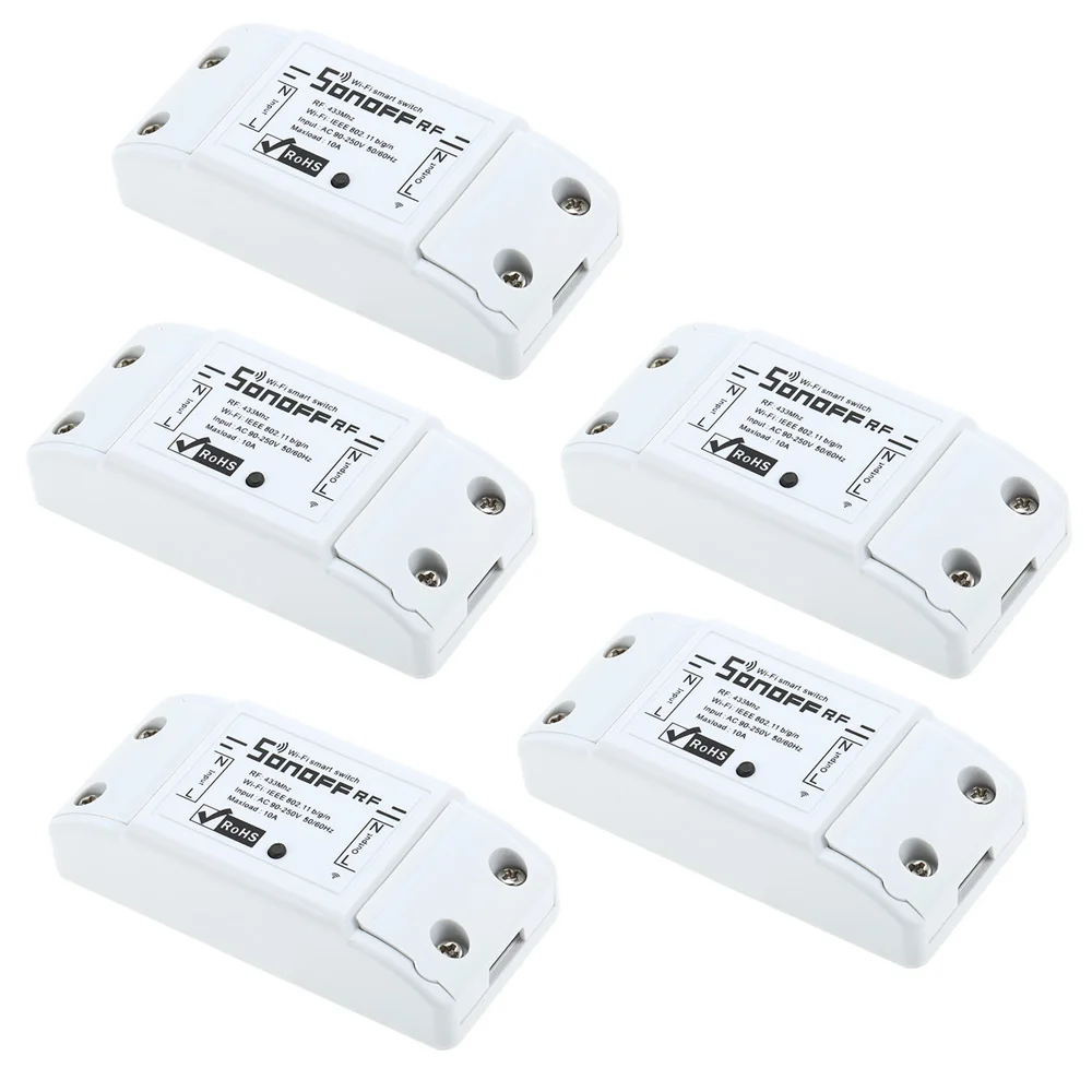 5 pcs Sonoff RF WiFi умный переключатель 433 МГц пульт дистанционного управления DIY беспроводной умный дом автоматизация модуль для Google Alexa 10A 220V - Комплект: 5 pcs