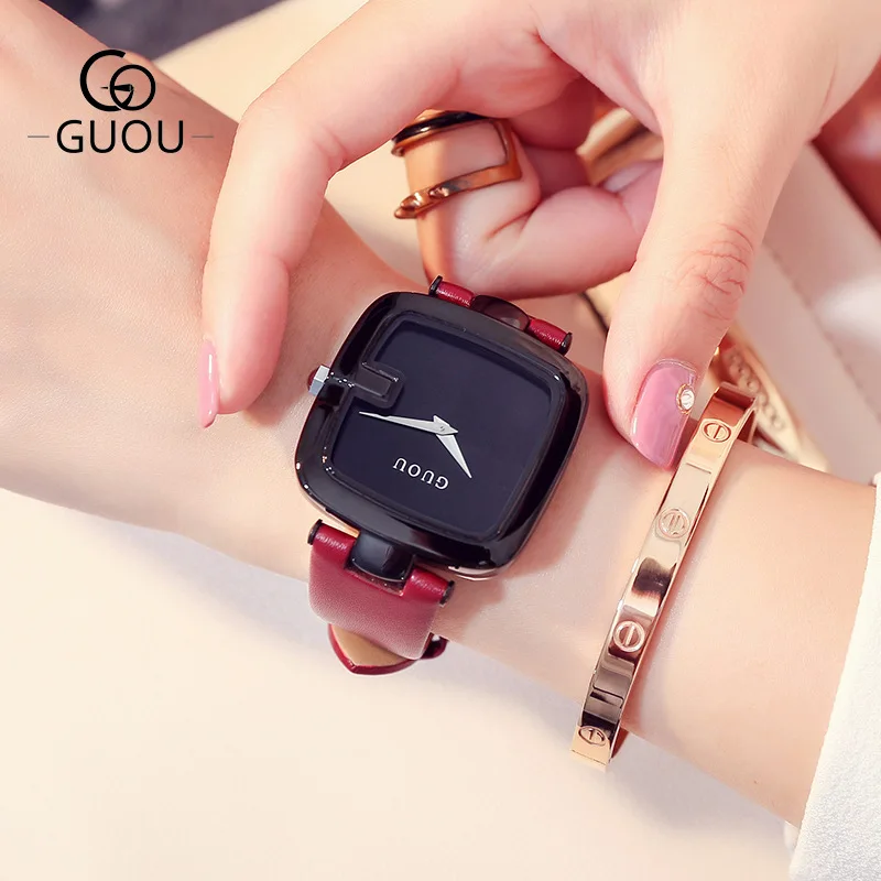 

SQUARE DIAL FEMALE WATCH FRAME FASHIONABLE LADY WATCH TEMPERAMENT GENUINE LEATHER SIMPLE QUARZ WATCH WOMAN G8190