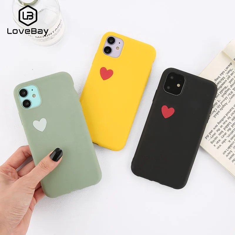 

Lovebay Silicone Heart Matte Phone Case For iPhone 13 12 11 Pro Max X XR XS Max 7 8 6 6s Plus 5 5S SE2020 12Mini Soft Back Cover