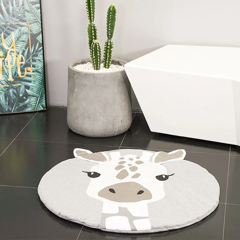 

INS Новый Стиль Жираф мультяшный принт животные хлопковый детский игровой коврик для ползания круглый ковер украшение детской комнаты игров...