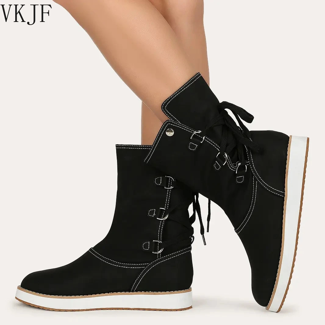 

Женские зимние ботинки на меху, плюшевые ботинки на шнуровке, женская обувь на плоской подошве, большой размер, теплые ботинки, женская обув...