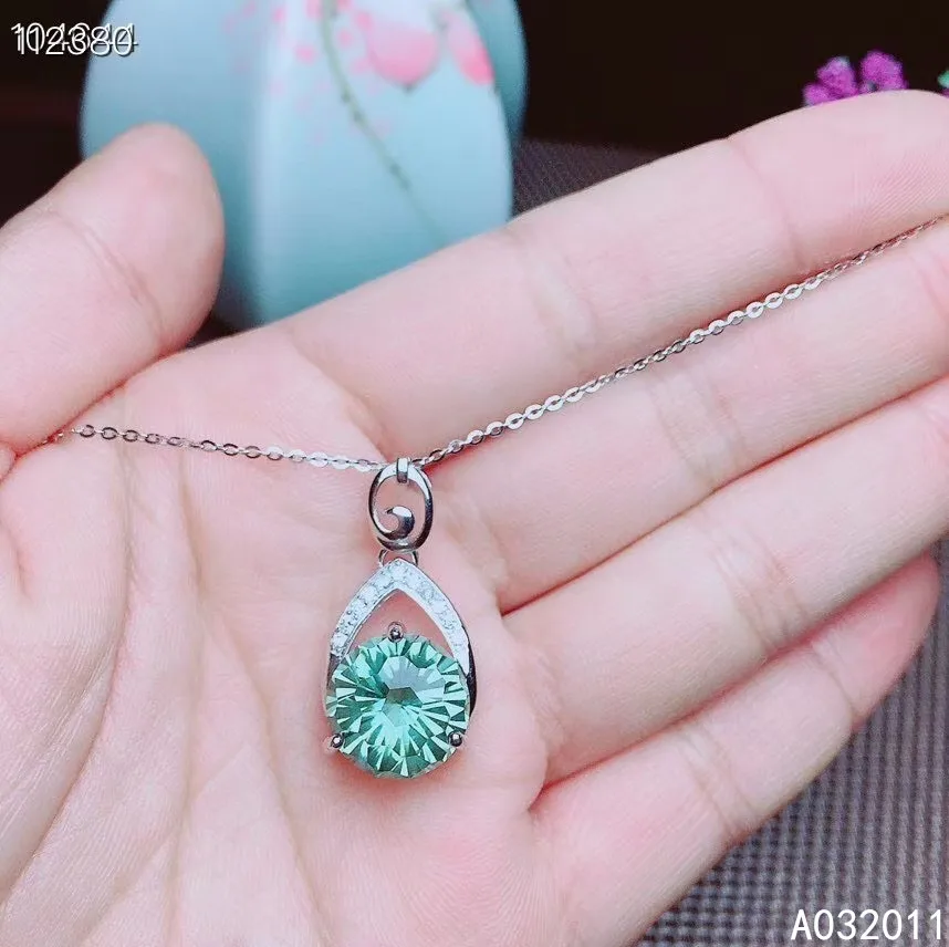 

KJJEAXCMY Fine Jewelry 925 Sterling Silver inlaid Green Crystal Girl Miss Female Woman Pendant Necklace trendy hot selling