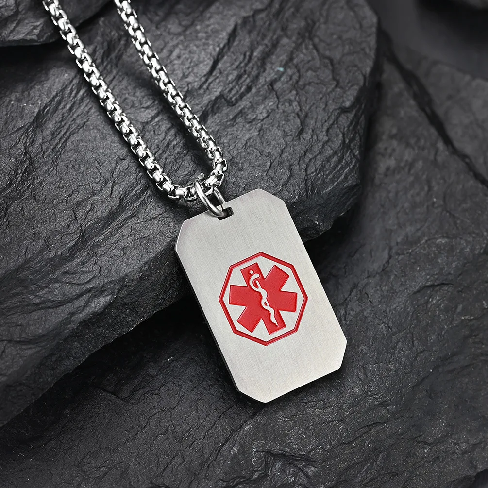 Angepasst DIY Medical Alert ID Halskette Dog Tag Anhänger für Männer Edelstahl Matte EIS SOS Halsketten Personalisierte Schmuck – Detail 7