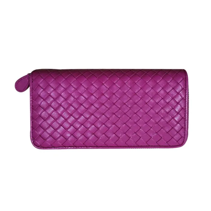 Hot Pink Кошелек из овечьей кожи, женский и мужской кошелек из натуральной кожи, женские вязаные кошельки, черные длинные кошельки на молнии, клатч, вечерняя сумочка - Цвет: Hot Pink