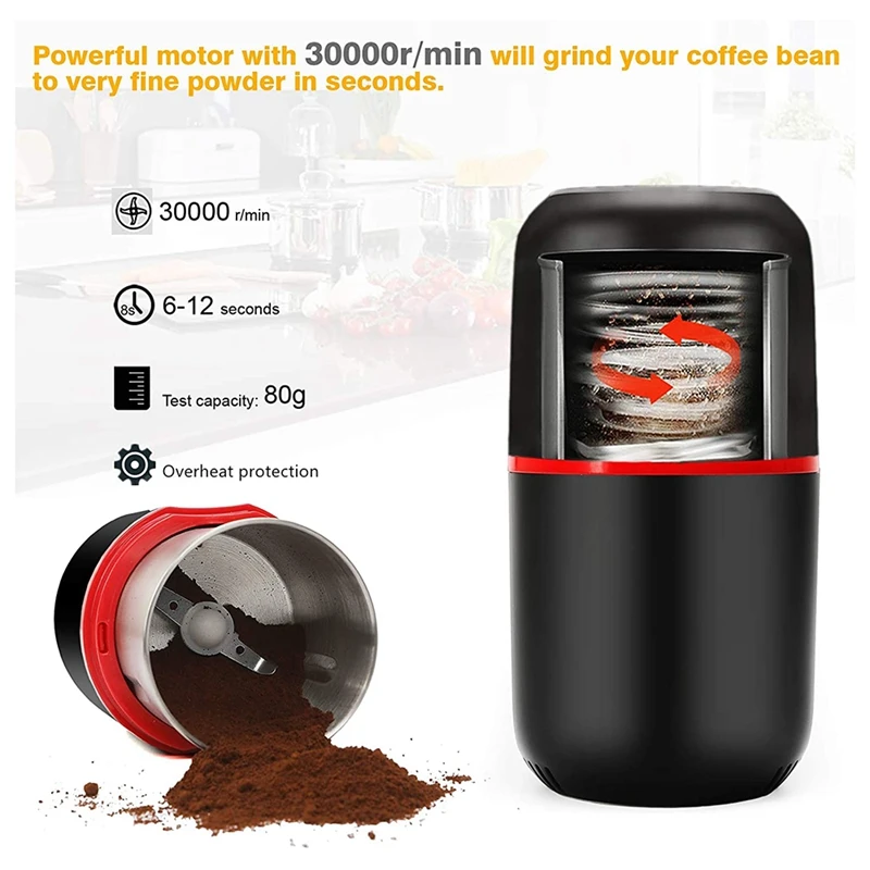 

Coffee Grinder Electric, Coffee Bean Grinder/Coffee Blender/Coffee Mill for Spices, Food, with Cleaning Brush Black