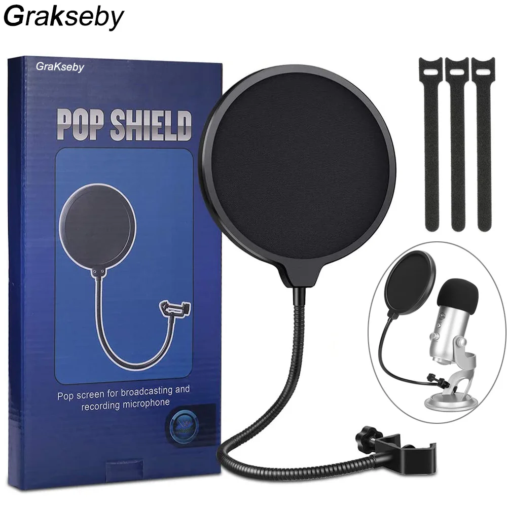 Microfone de Filtro Azul e bm Tela de Vento Dupla com Braço Flexível da Estabilização do Grampo de 360 Pop para Yeti Pop em Camadas Polegada 800 Mic 6 °