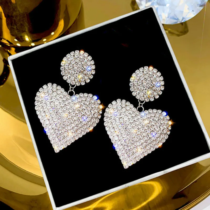 

Fashion High Quality Design Rhinestone Love Earrings Exaggerated Peach Heart Women Atmosphere Alloy Earrings