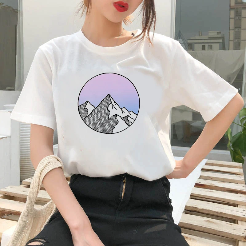 

Woman tshirts Creative mountain printed ladies T shirt pink graphic T-shirt cartoon Harajuku T-shirt summer tee top female