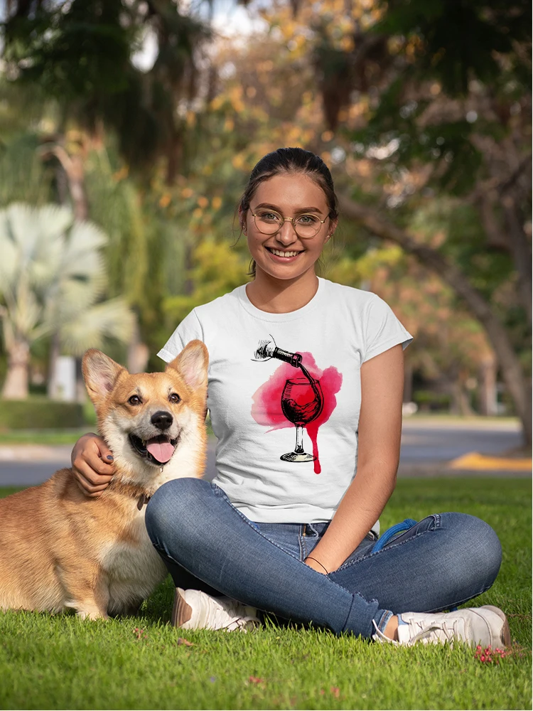 

Woman Loves Wine Graphic T Shirts Russian Fashion Streetwear Hipster Short Sleeve Ropa Aesthetic Plus Size Harajuku Soft Girl