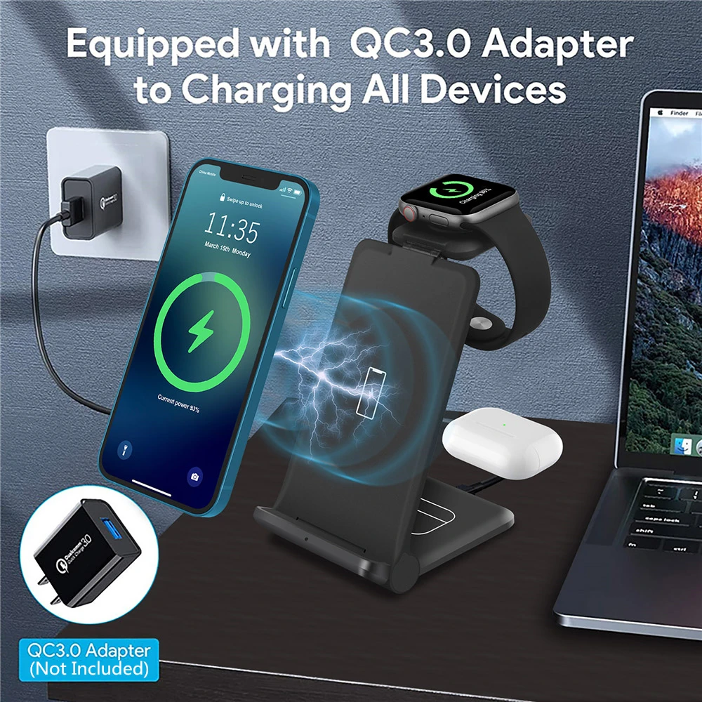 15w 3 in 1 wireless charger for iphone 12 11 xs xr x 8 apple watch 6 5 4 3 2 airpods pro fast charging stand for samsung s20 s10 free global shipping