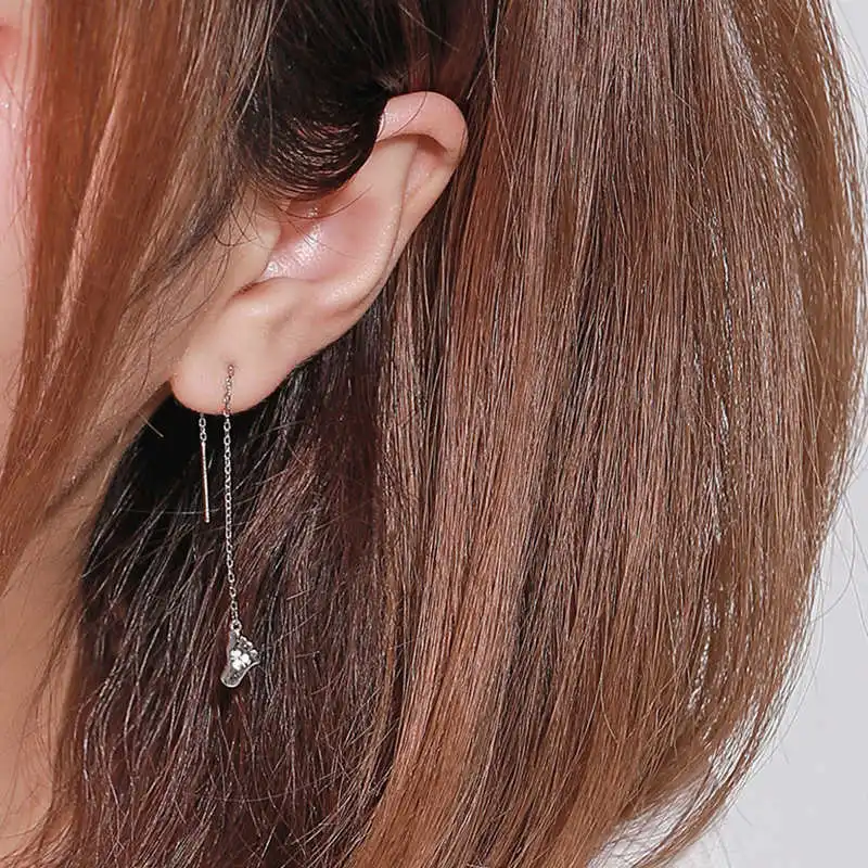 

INZATT Real 925 Sterling Silver Chain Tassel Zircon Dangle Drop Earrings For Fashion Women Geometric Fine Jewelry Accessories