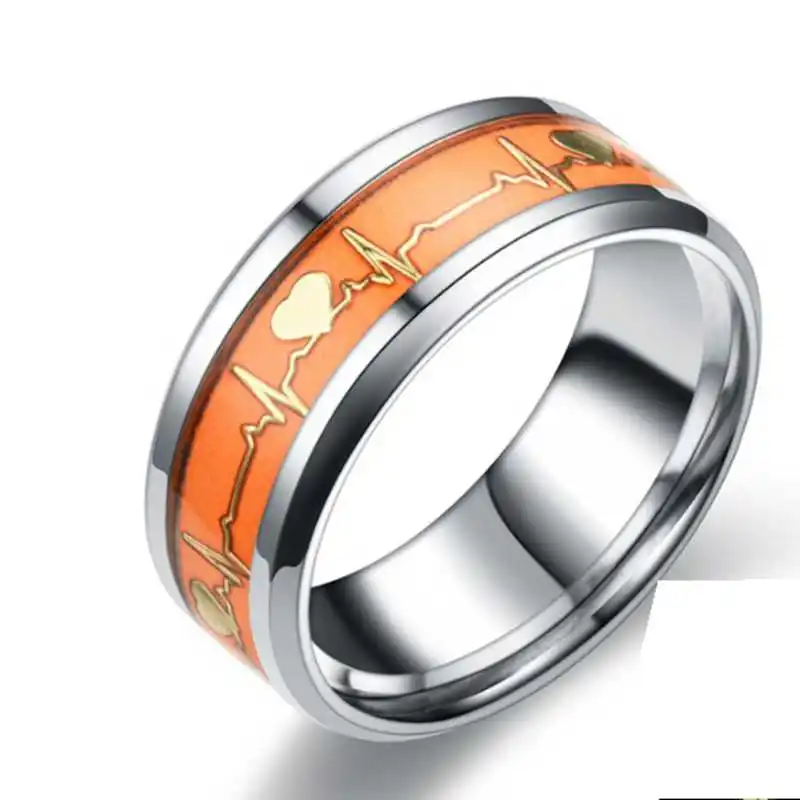 orange gold Светящиеся кольцо ecg Нержавеющая сталь Светящиеся в темноте волна кольцо для любимых, мужские и женские свадебные Aneis с драгоценными камнями - Цвет основного камня: orange gold