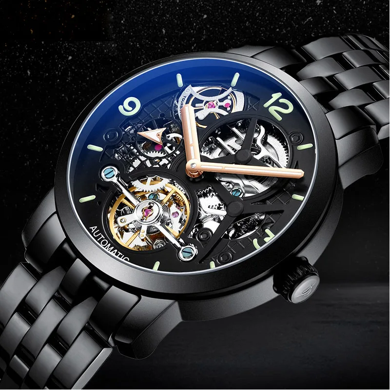 

AILANG New Men's Automatic Hollow Mechanical Watch Tourbillon Stainless Steel Luminous Waterproof Luxury Men Watches 6811A