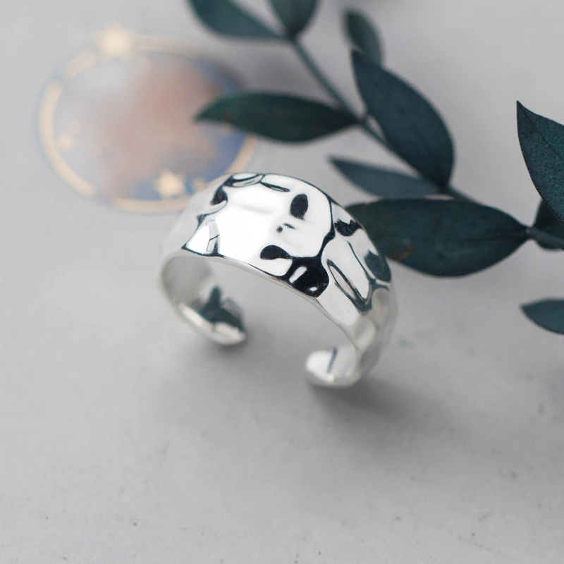 

925 Silver Hammered Ring Jewelry Vintage Charm Joyas Haut Bague Femme Aneis Ladies Knuckle Ring Boho Anillos Rings for Women