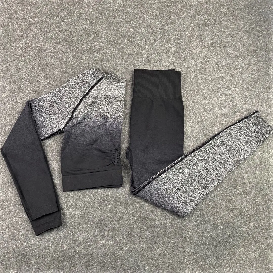 

Peatacle 2 Piece Ombre Leggings Set Workout Clothes for Women Fitness Exercise Yogs Gym Running Sport Suit Tights Quick Dry