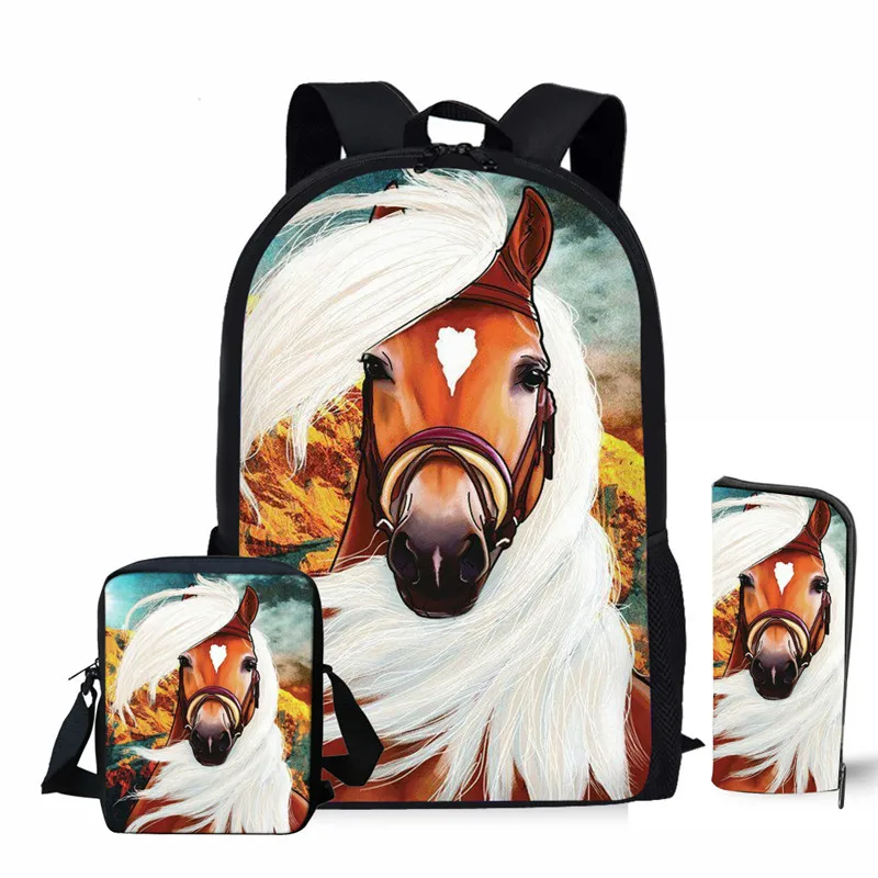 

ADVOCATOR Women Children Backpacks Pencil Bag Horse 3D Printing 3Pcs/set Portfolio School Bags For Boys Girls Bookbag Satchel