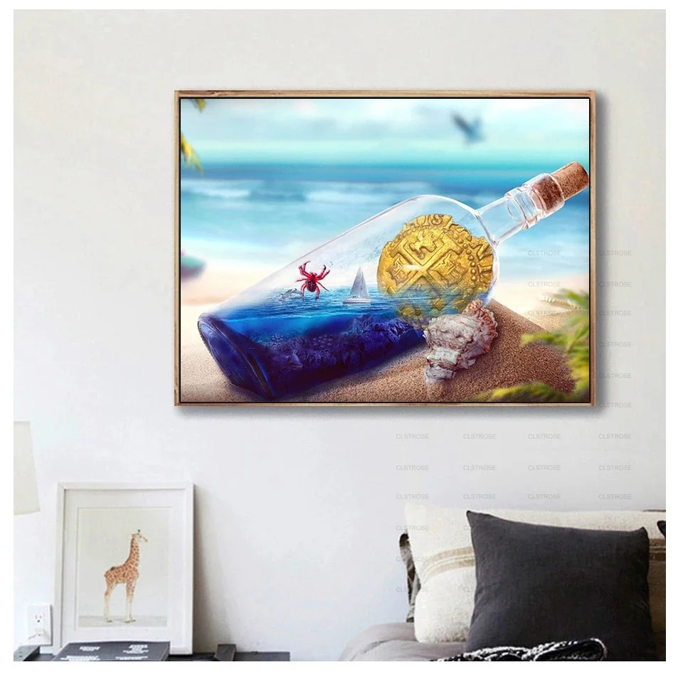 

Diamond Painting Diy 5D European Style Acrylic Ocean Beautiful Message Bottle Landscape Pattern Living Room Furniture Decorative