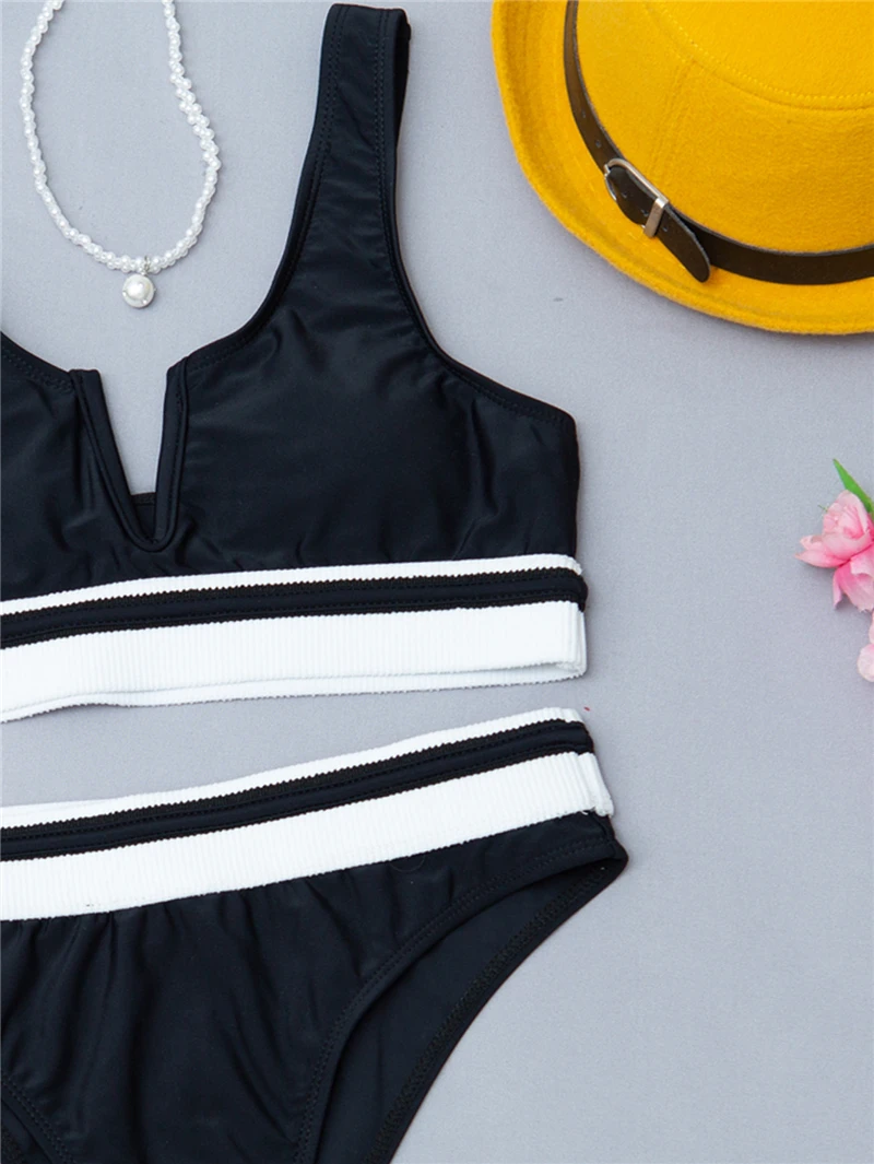 

New 2021 Sexy Splicing V Shaped Mid Waist Bikini Female Swimsuit Women Swimwear Two-pieces Bikini set Bather Bathing Suit Swim