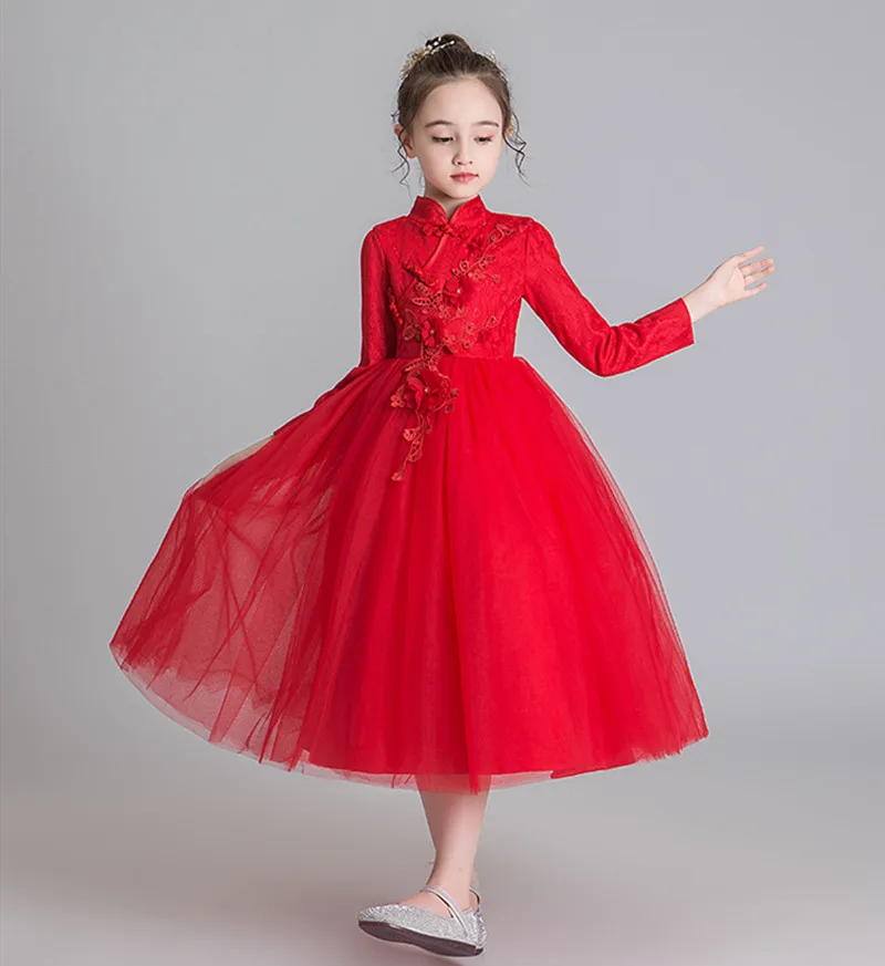 Платье принцессы с аппликацией и длинным рукавом сетчатая пачка бисером