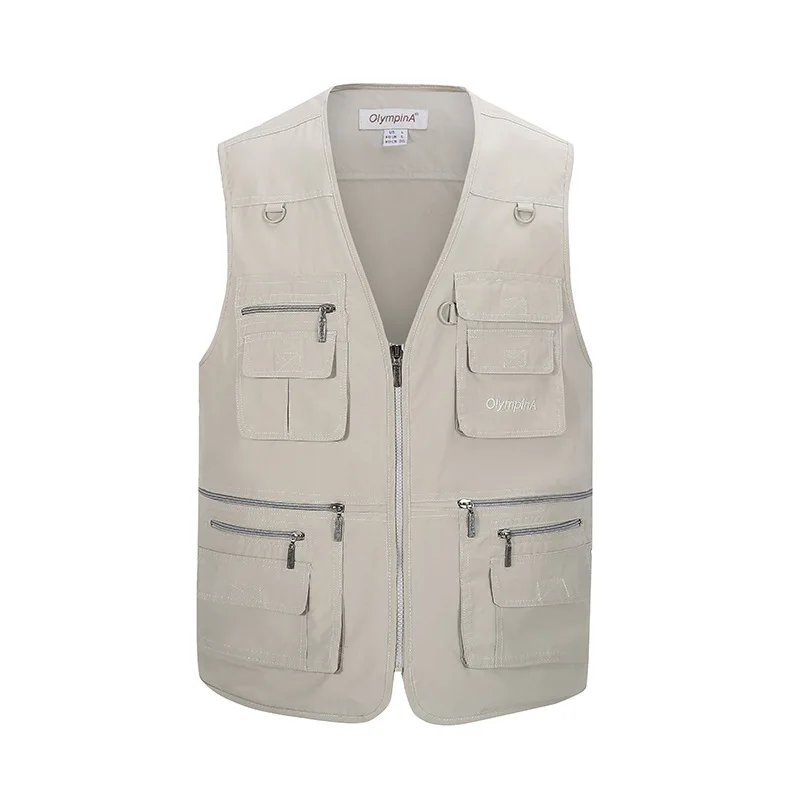 

Nylon Outdoor Vests Men V Neck Casual Fishing Hiking Sports Coats Mens Waterproof Multi-pocket Breathable Zipper Cardigan Vest