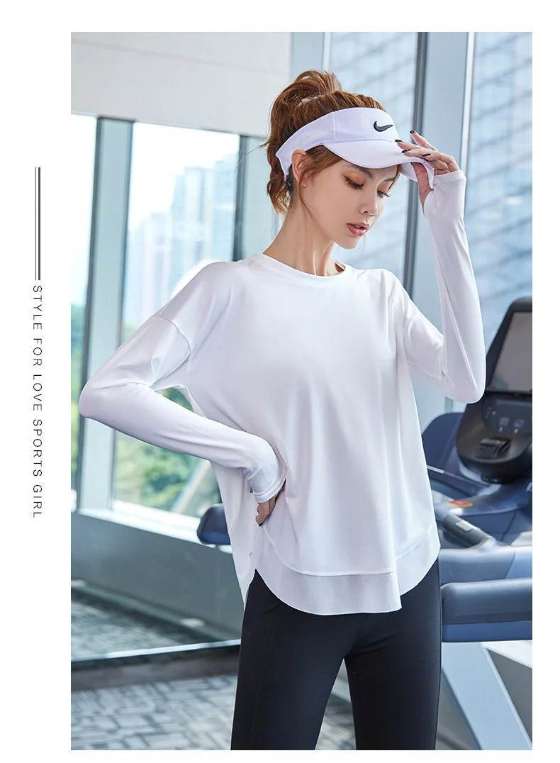 

Sports Long Sleeve Shirts Mesh Patchwork Yoga Tops With Thumb Hole Loose Gym Clothing Quick-Dry O-Neck Fitness Blouse Sweatshirt