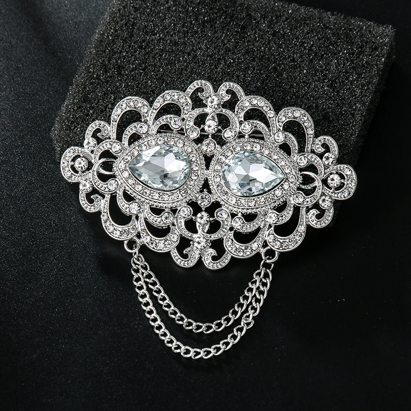 WEIMANJINGDIAN Factory Price High Quality Pear Cut Crystal Rhinestones Chain Brooches for Women or Wedding | Украшения и